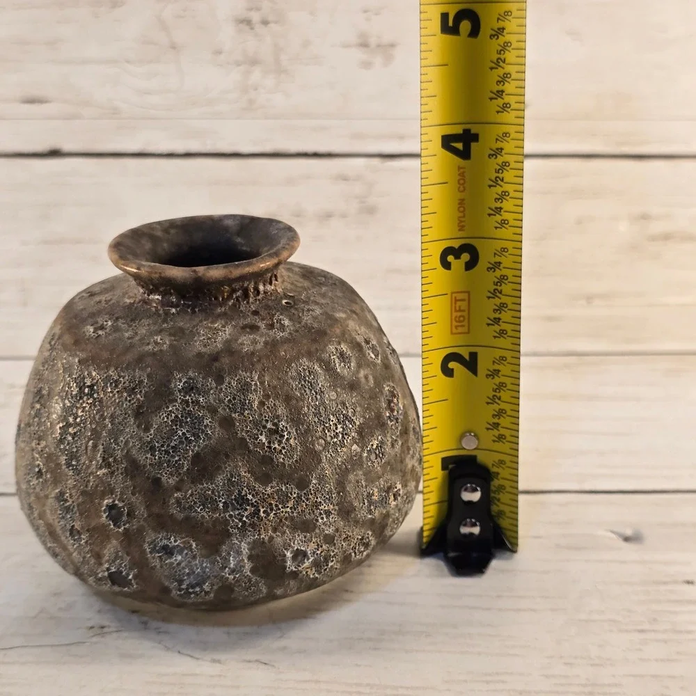 Studio Pottery Bud Vase Volcanic Lava Glaze Brown Earthy Textured Small 3.25in